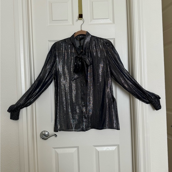 Maje - sheer navy and gold blouse - Size 1 - Picture 7 of 11